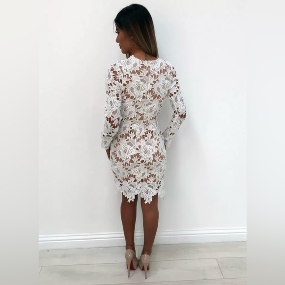 Ivory White Deep V Lace Bodycon Dress - Picture 10 of 13